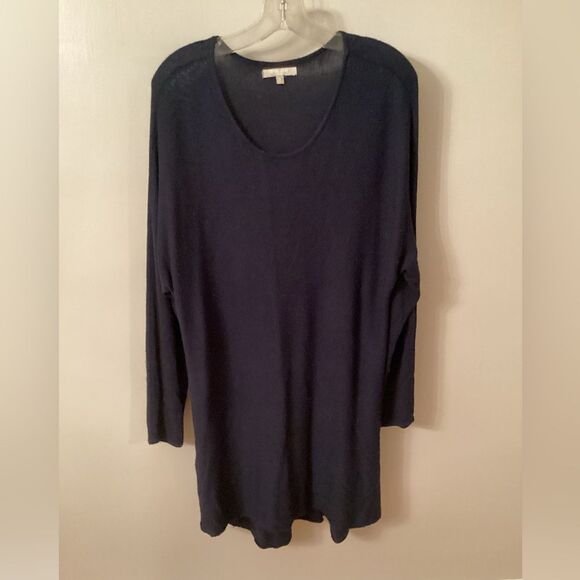 JOAN VASS STUDIO XL BLUE RAYON CASHMERE SCOOPNECK LONGLINE TUNIC SWEATER DRESS - Picture 1 of 10